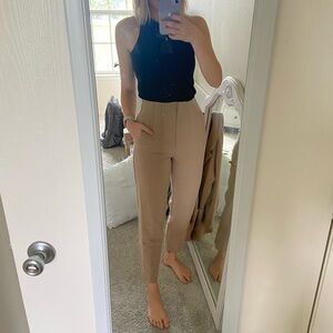 Zara High Waisted Pants in Tan, Size S